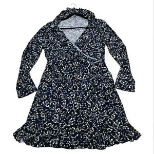 French Connection blue floral V neck long sleeve dress size XL 12